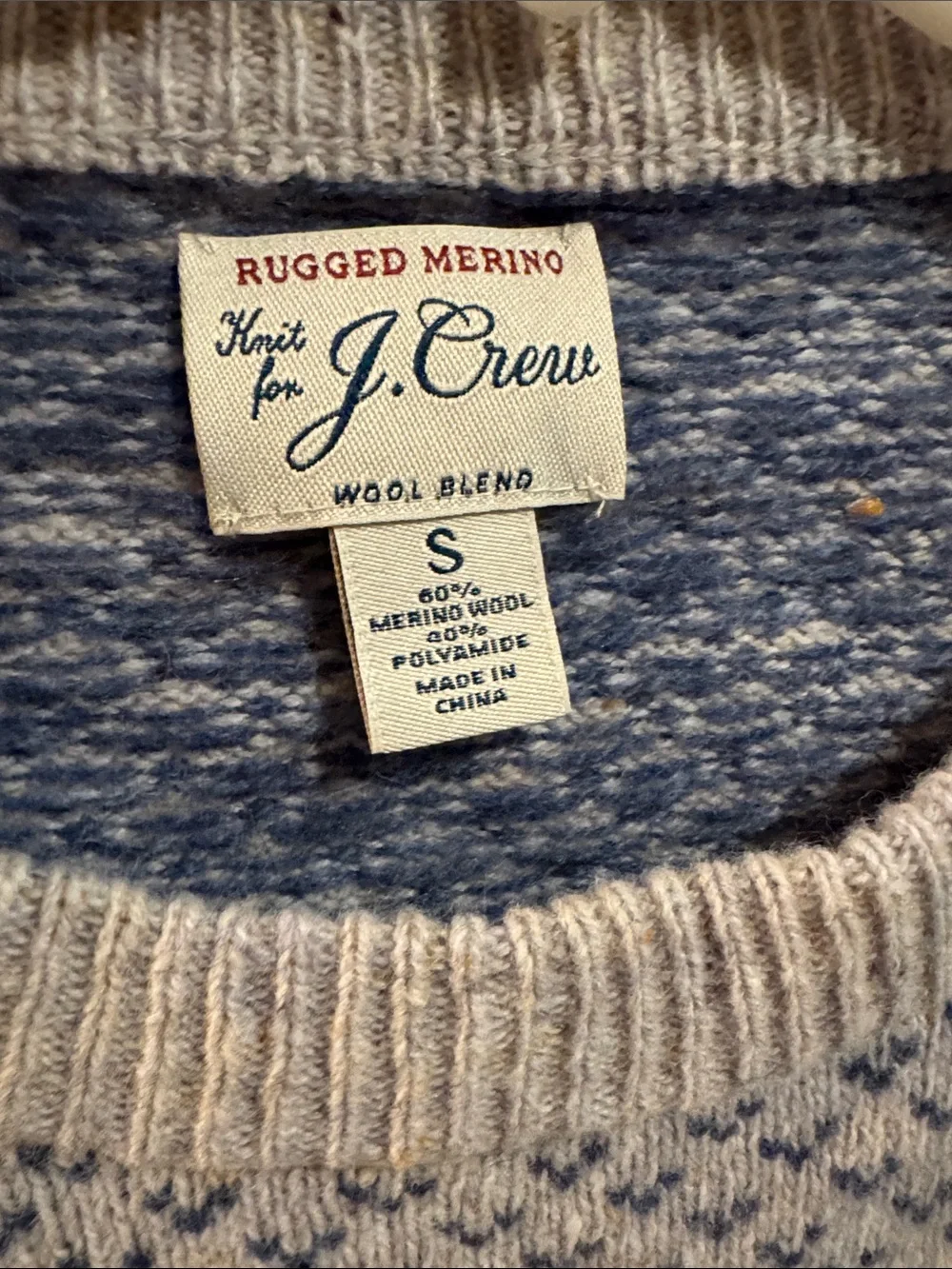 J. Crew Men’s Grey and Light Blue Wool-Blend Crewneck Sweater
